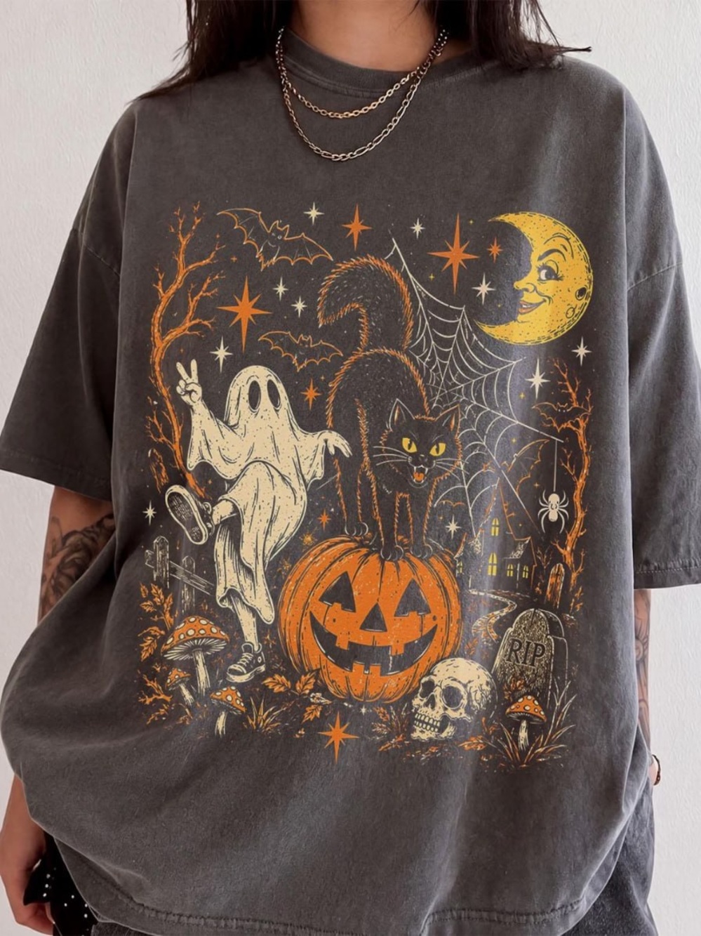 Comfort Colors Pepper Halloween Graphic Tee with Orange & Yellow Print